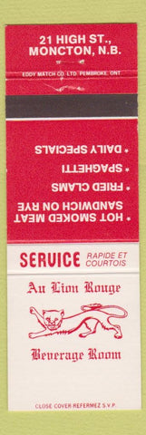 Matchbook Cover - Au Lion Rouge Moncton NB