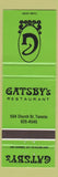 Matchbook Cover - Gatsby's Restaurant Toronto ON WEAR