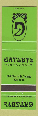 Matchbook Cover - Gatsby's Restaurant Toronto ON WEAR