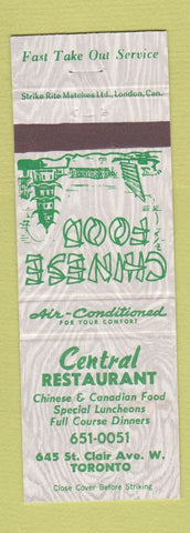 Matchbook Cover - Central Restaurant Toronto ON Chinese
