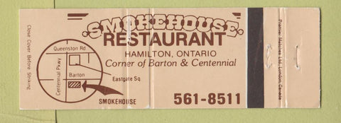 Matchbook Cover - Smokehouse Restaurant Hamilton ON Full Length
