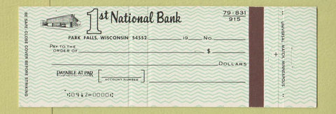 Matchbook Cover - 1st National Bank Park Falls WI Full Length
