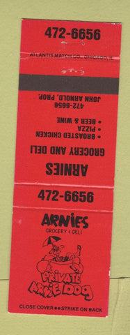 Matchbook Cover - Arnies Grocery Deli Private Arnie Dog Pizza