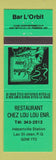 Matchbook Cover - Restaurant Chez Lou Lou Lac St Jean QC