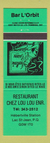 Matchbook Cover - Restaurant Chez Lou Lou Lac St Jean QC
