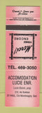 Matchbook Cover - Accomodation Lucie Montmagny QC