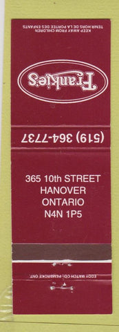 Matchbook Cover - Frankie's Restaurant Hanover ON