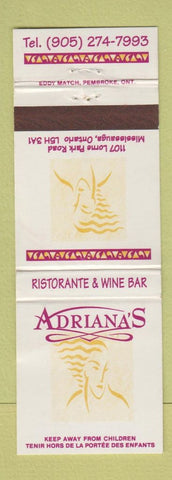 Matchbook Cover - Adriana's Ristorante Mississauga ON