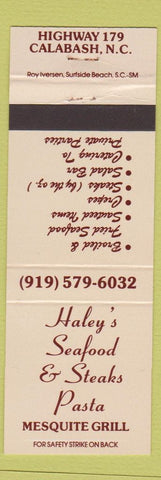 Matchbook Cover - Haley's Seafood Calabash NC
