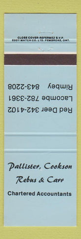 Matchbook Cover - Pallister Cookson Rebus Carr Accounting Red Deer Rimbey AB