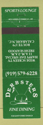Matchbook Cover - Derbsters Restaurant Calabash NC
