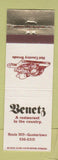 Matchbook Cover - Benetz Restaurant Quakertown PA