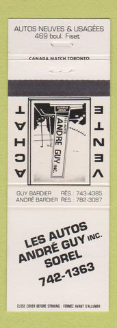 Matchbook Cover - Les Autos Andre Guy Sorel QC