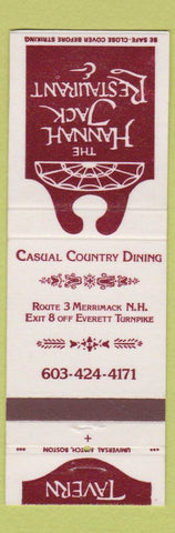 Matchbook Cover - Hannah Jack Restaurant Merrimack NH