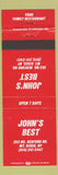 Matchbook Cover - John's Best Mount Kisco NY restaurant