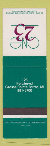 Matchbook Cover - One 23 Grosse Pointe Farms MI