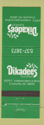 Matchbook Cover - Dikadee's Front Porch Charlotte NC