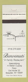 Matchbook Cover - Benvenuti Italian Restaurant Brewster NY Pizza
