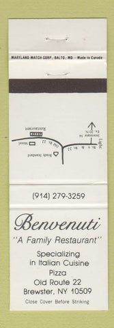 Matchbook Cover - Benvenuti Italian Restaurant Brewster NY Pizza