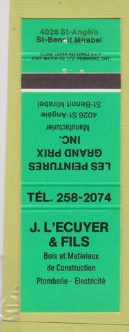 Matchbook Cover - JL Ecuyer Fils St Benoit Mirabel QC