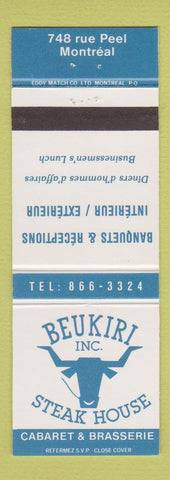 Matchbook Cover - Beukiri Steak House Montreal QC