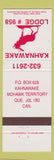 Matchbook Cover - Kahnawake Lodge QC