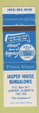 Matchbook Cover - Jasper House Bungalows Jasper AB WEAR