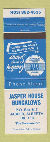 Matchbook Cover - Jasper House Bungalows Jasper AB WEAR