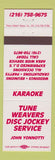 Matchbook Cover - Weavers Disc Jockey Service DJ John Yonnotti Karaoke