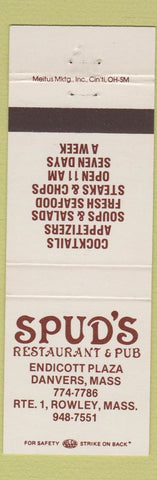 Matchbook Cover - Spud's Restaurant Pub Danvers Rowley MA