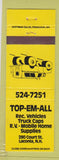 Matchbook Cover - Top Em All RV's Supply Laconia NH YELLOW