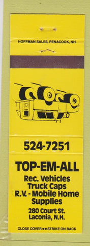 Matchbook Cover - Top Em All RV's Supply Laconia NH YELLOW