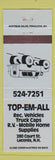 Matchbook Cover - Top Em All RV's Supply Laconia NH BLUE