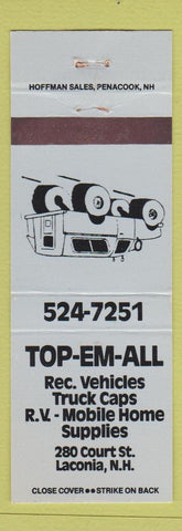 Matchbook Cover - Top Em All RV's Supply Laconia NH BLUE