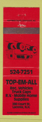 Matchbook Cover - Top Em All RV's Supply Laconia NH RED