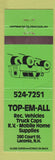 Matchbook Cover - Top Em All RV's Supply Laconia NH GREEN WEAR