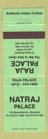 Matchbook Cover - Raja Palace Natraj Montclair Lodi NJ