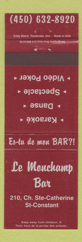 Matchbook Cover - Le Monchamp Bar St Constant QC Karaoke