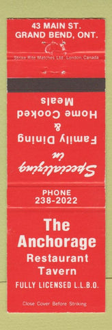 Matchbook Cover - Anchorage Restaurant Tavern Grand Bend ON