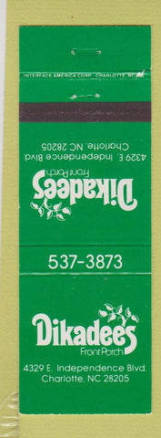 Matchbook Cover - Dikadee's Front Porch Charlotte NC