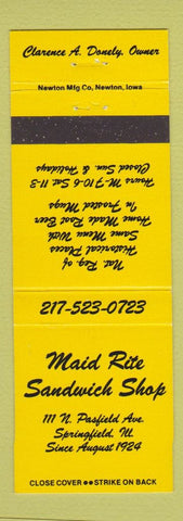 Matchbook Cover - Maid Rite Sandwich Shop Springfield IL YELLOW