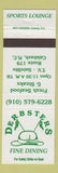 Matchbook Cover - Derbsters Restaurant Calabash NC Sports Lounge