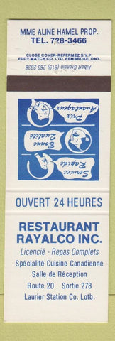 Matchbook Cover - Restaurant Rayalco QC
