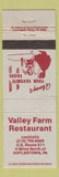 Matchbook Cover Valley Farm Restaurant Doylestown PA WEAR