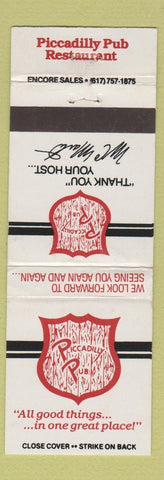 Matchbook Cover Piccadilly Pub Restaurant Westboro Peabody Randolph Worcester MA