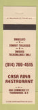 Matchbook Cover - Casa Rina Restaurant Thornwood NY