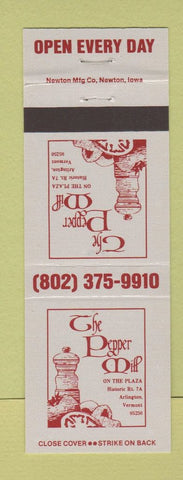 Matchbook Cover - The Pepper Mill Arlington VT restaurant