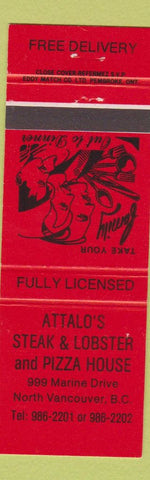 Matchbook Cover - Attalo's Steak Lobster Pizza North Vancouver BC
