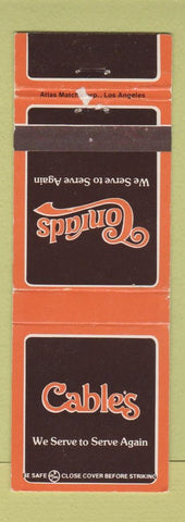 Matchbook Cover - Cables Restaurant Woodland Hills Pasadena Glendale CA