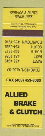 Matchbook Cover - Allied Brake Clutch Edmonton AB